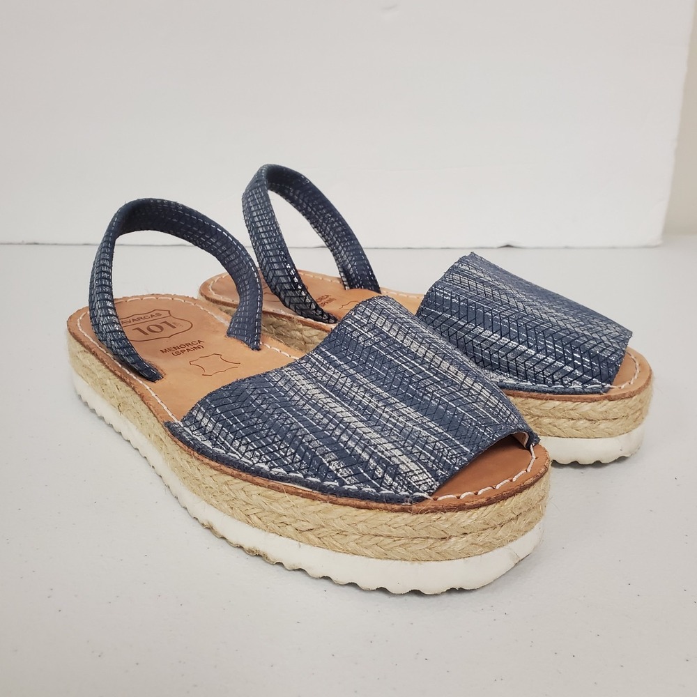 Avarca Womens Espadrille Sandals Size 6 Pons Classic Woven Blue Leather Platform